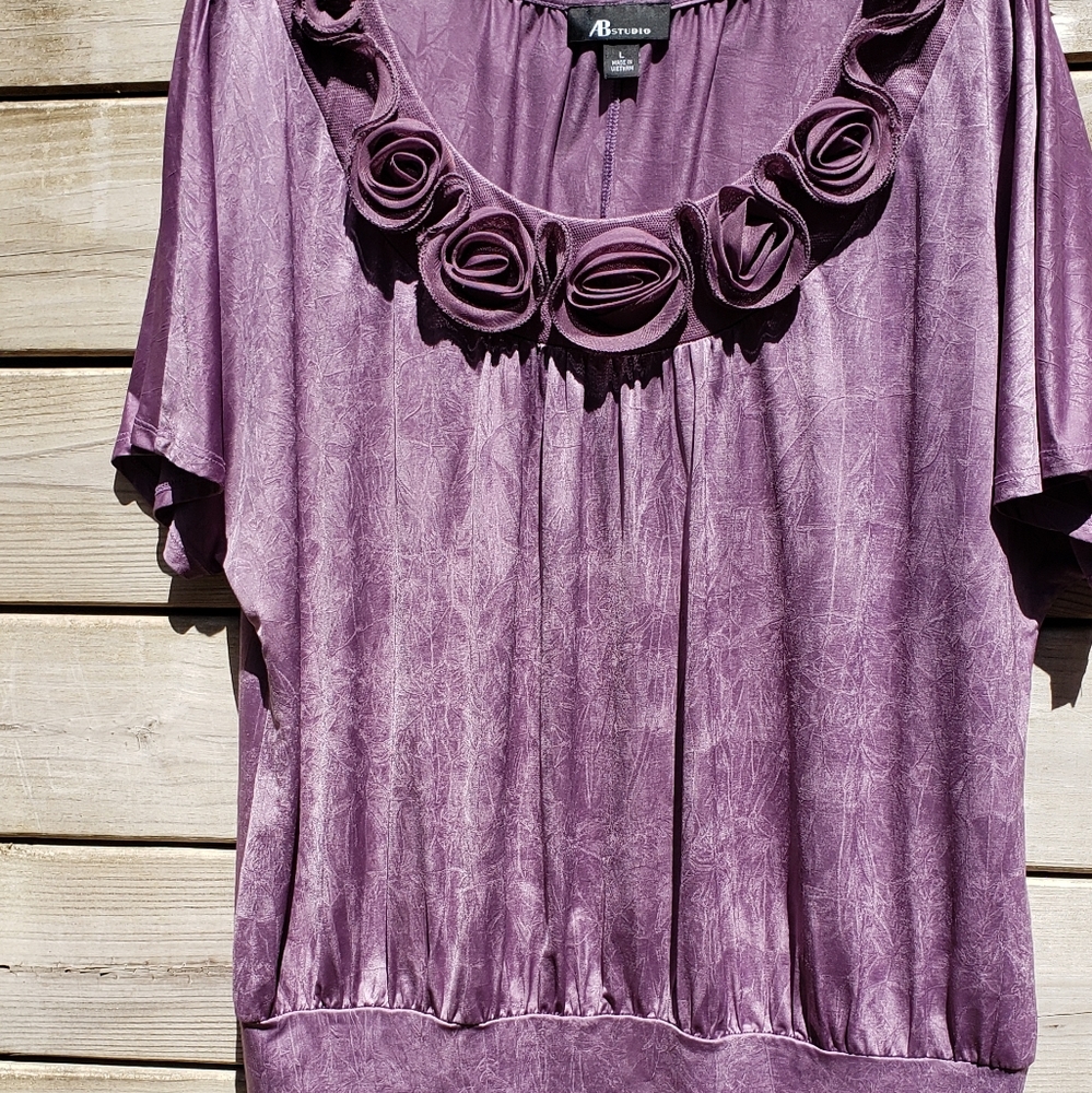 AB Studio Purple Floral-Trim Tunic Top